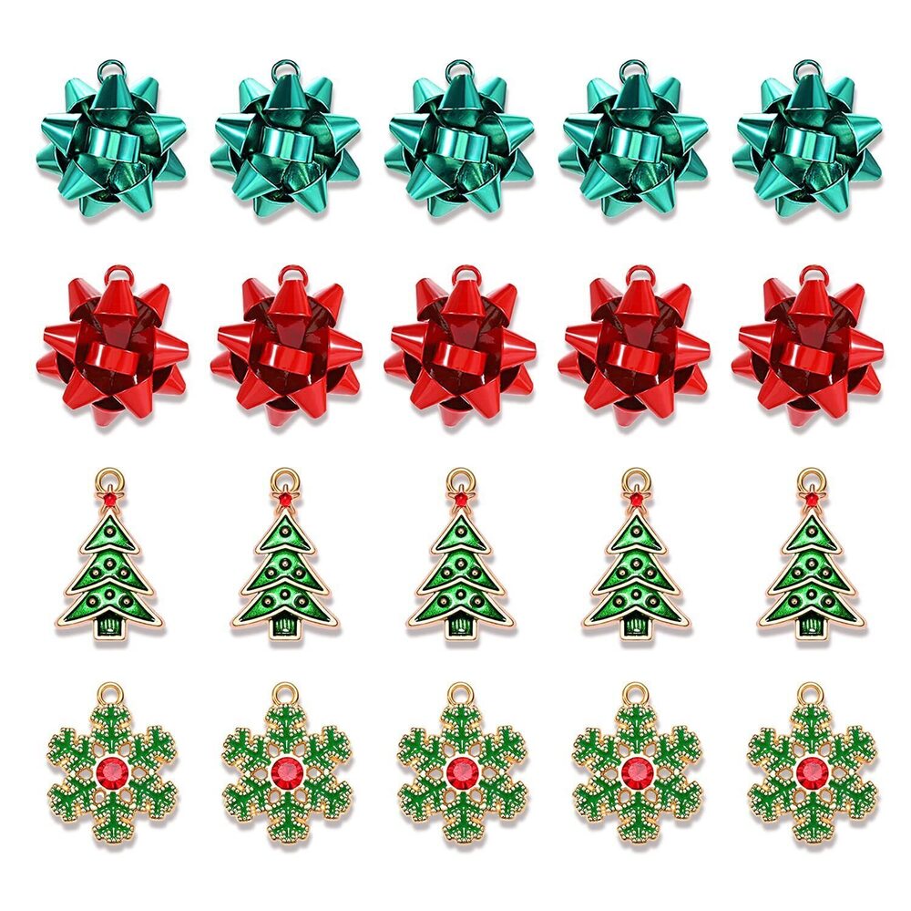 8336 20/30PCS Christmas Charms, Metallic Red Green Gold Xmas Bow Charms